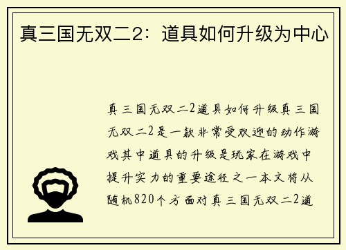真三国无双二2：道具如何升级为中心